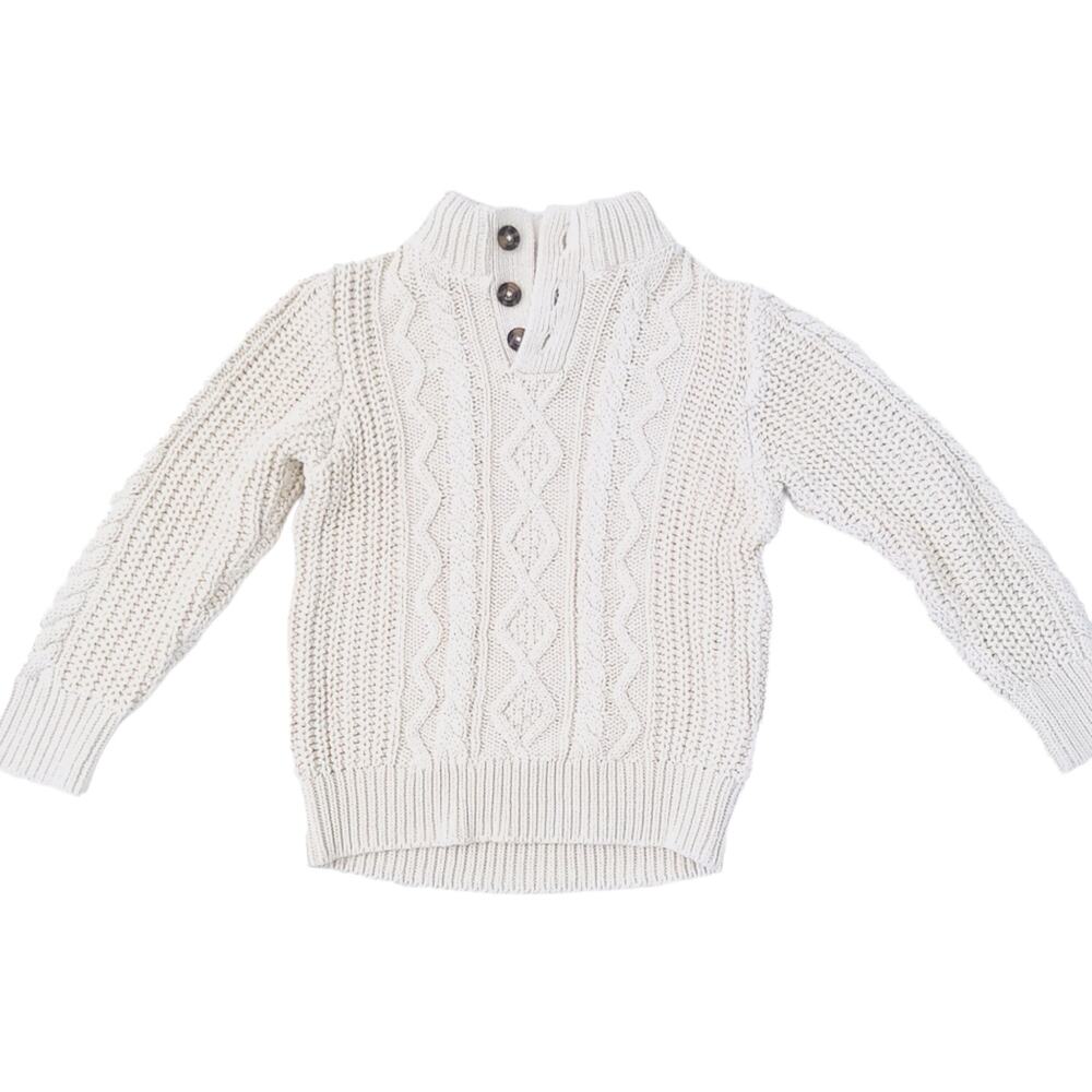 Gap Cableknit Sweater Size 5 Beige Oatmeal Cream Boys 100% Cotton, Sherpa Neck